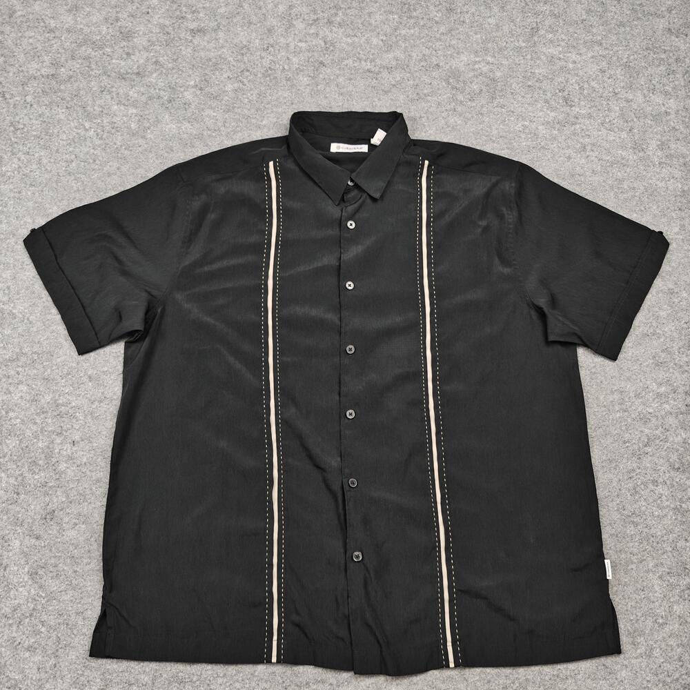 Cubavera Shirt Mens 2XL Black Short Sleeve Button-Up Embroidered Relaxed